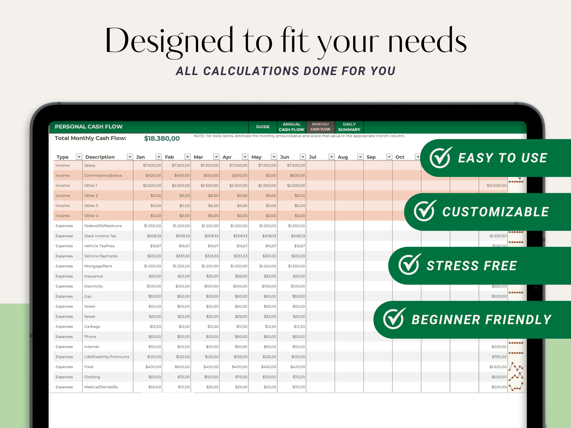 Simple Personal Cash Flow Statement