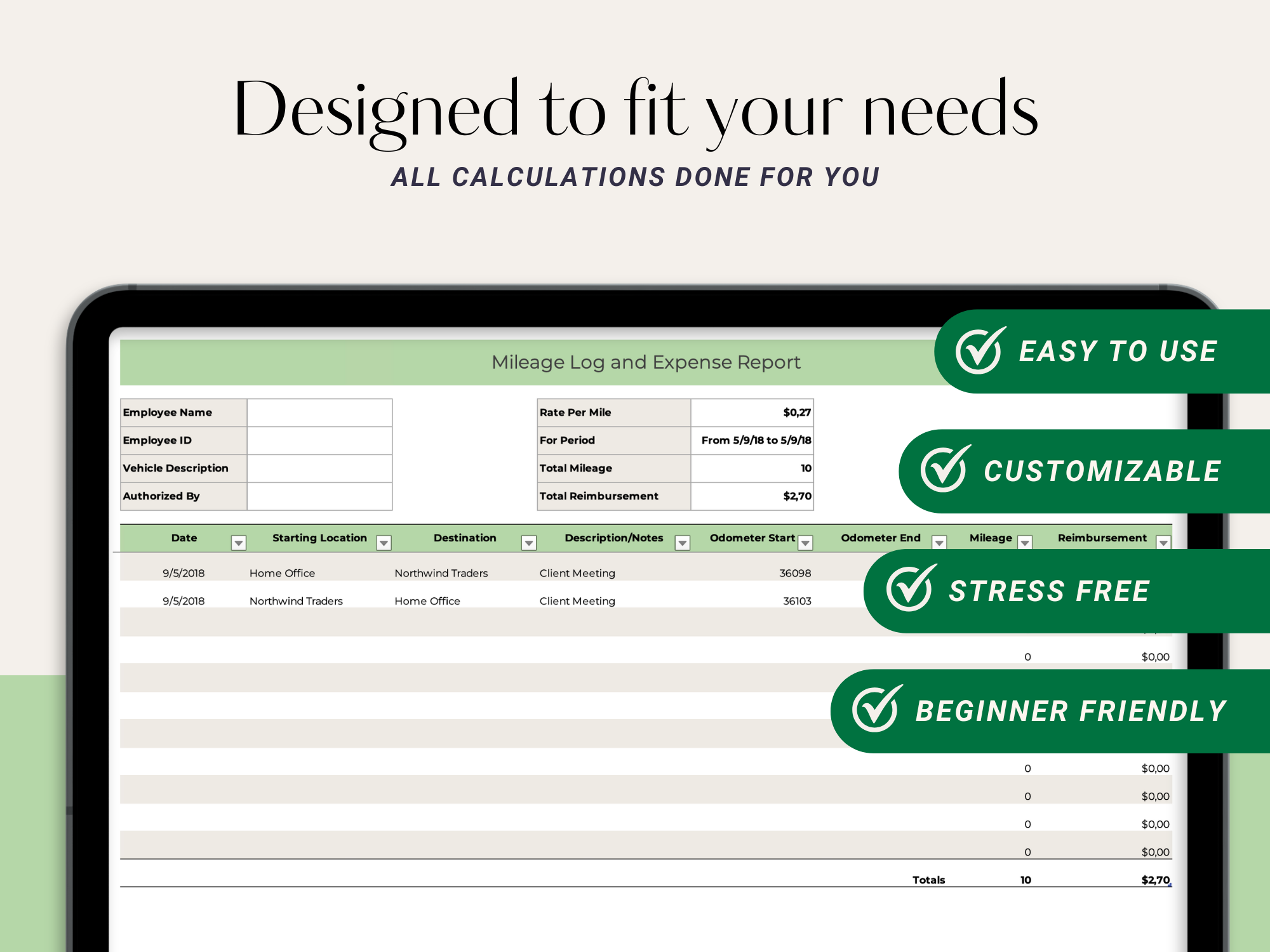 Mileage Log and Expense Report