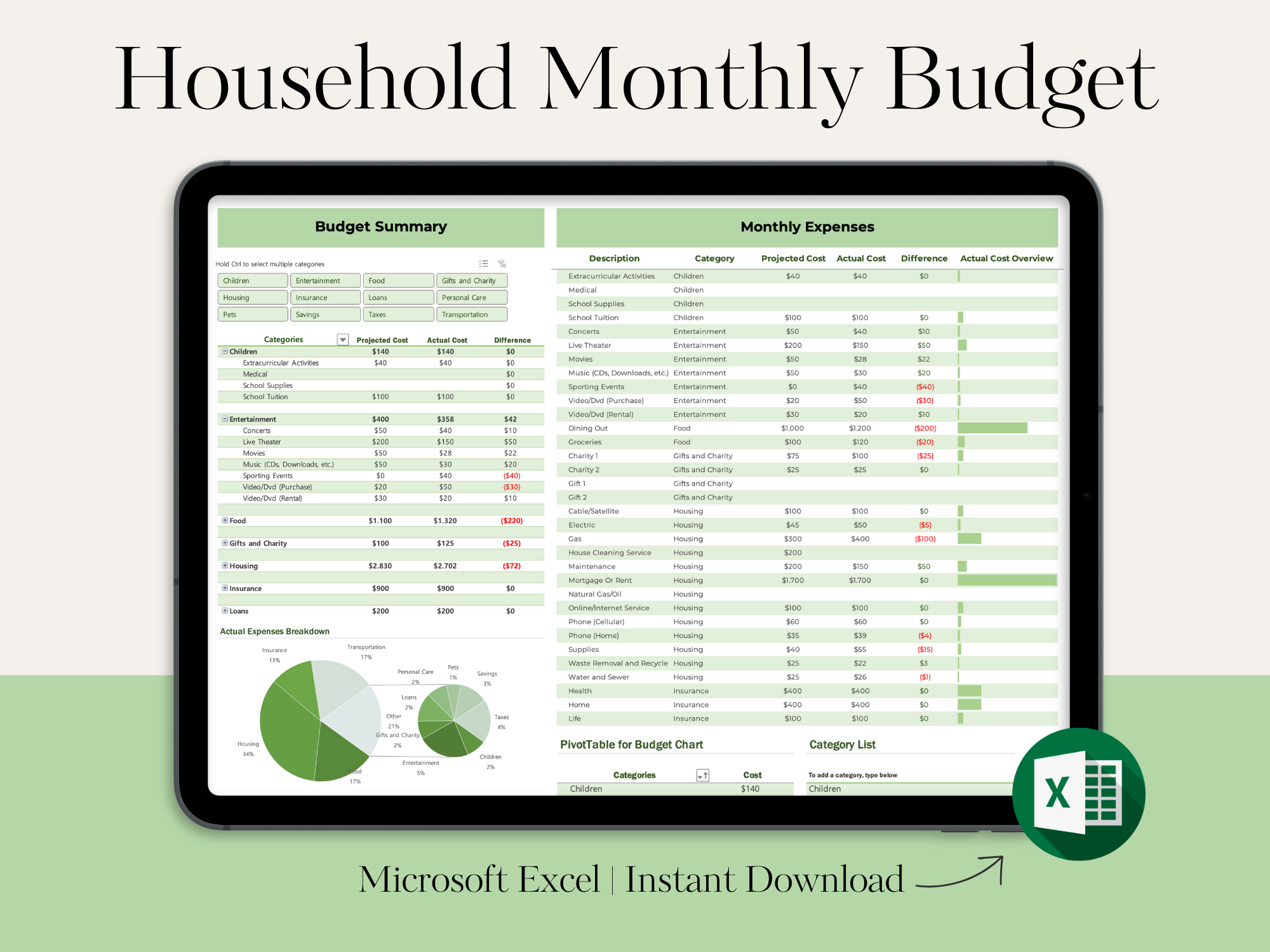 Household Monthly Budget