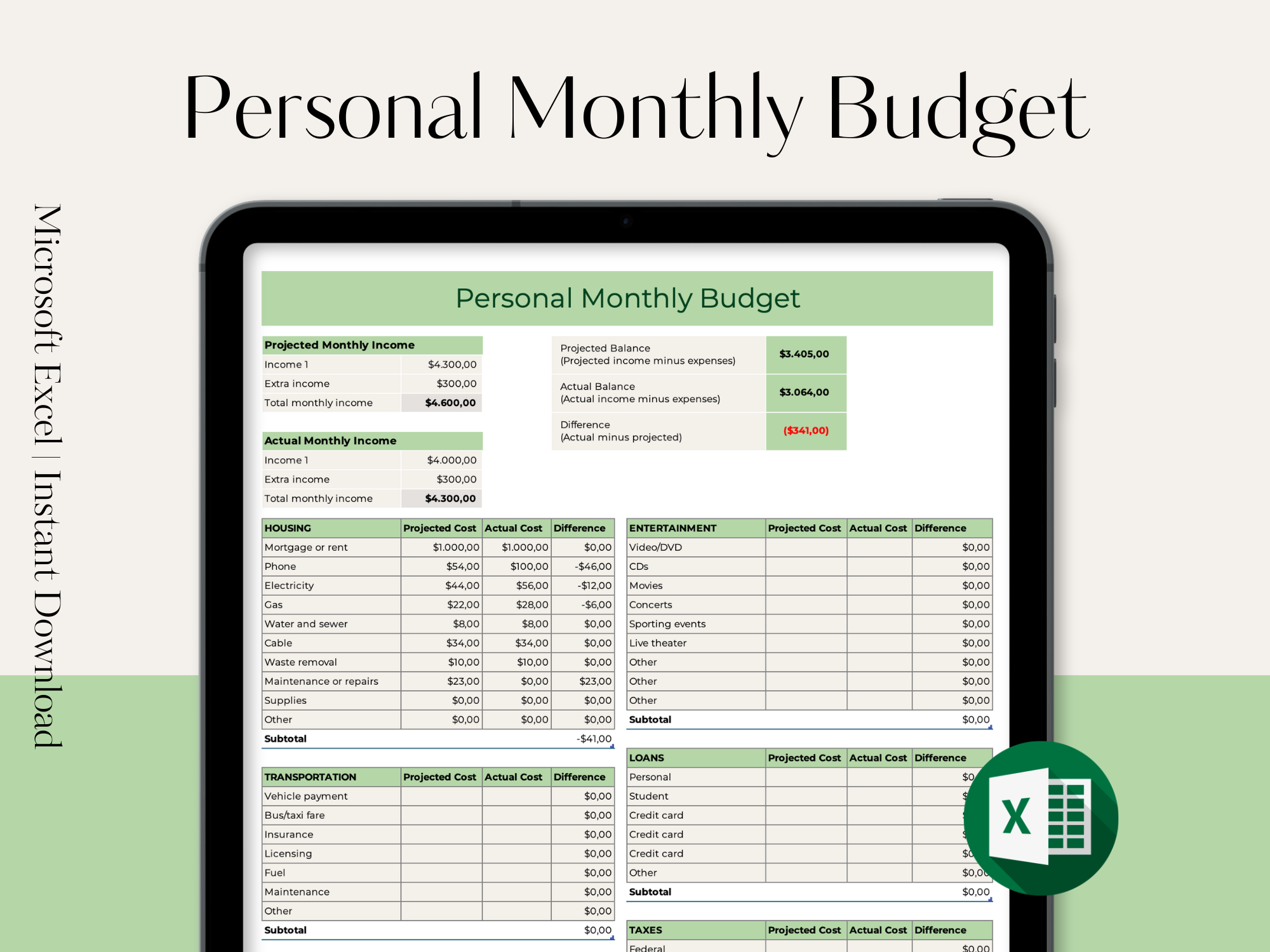 Personal Monthly Budget