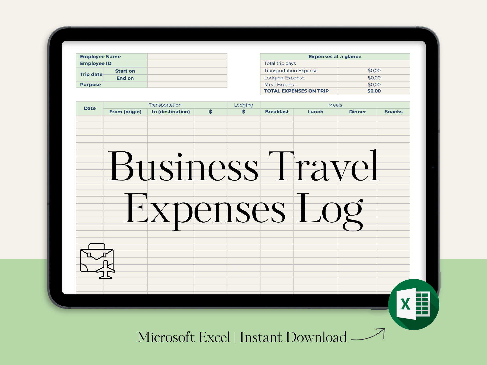 Business travel expense log