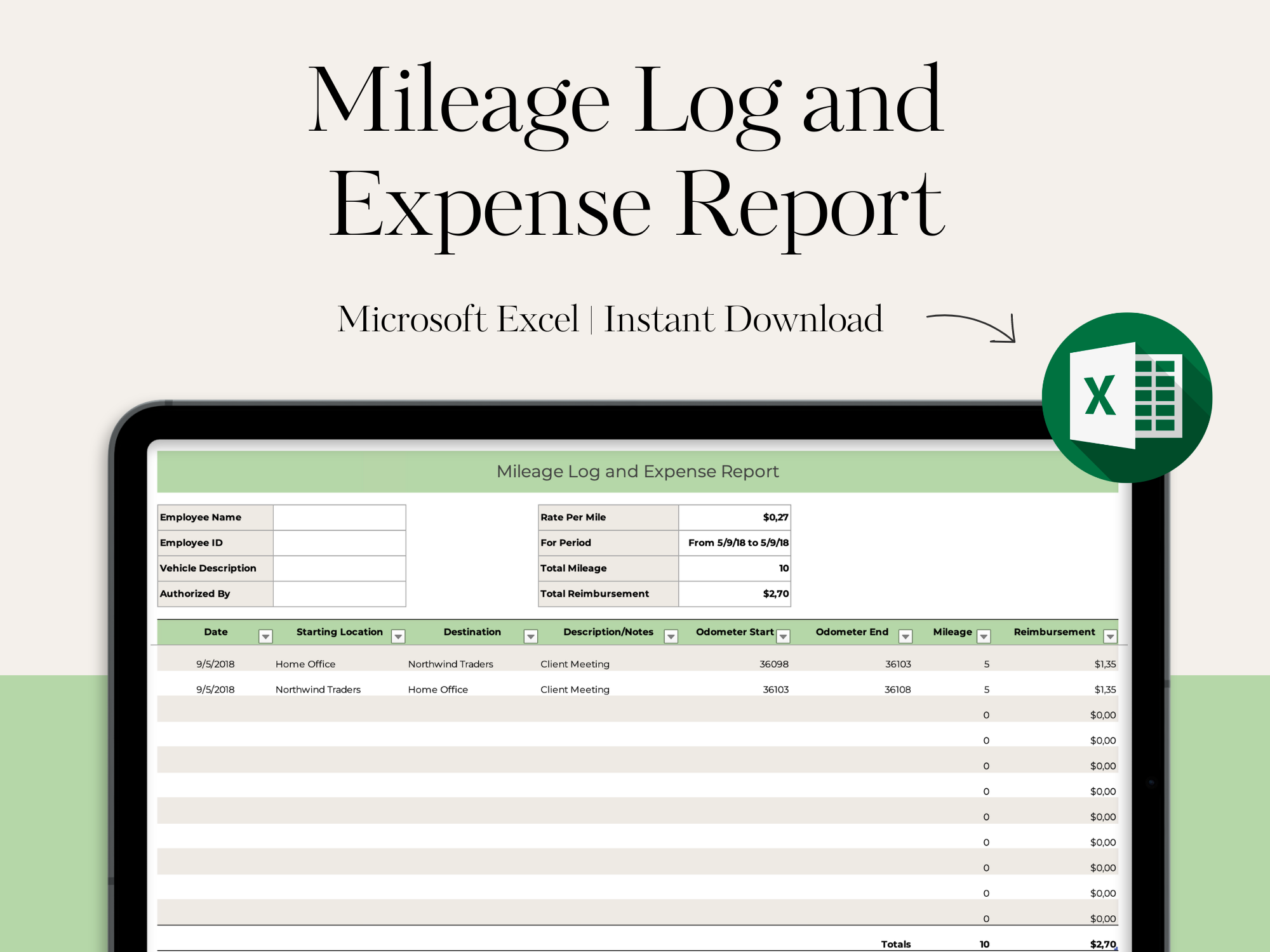 Mileage Log and Expense Report